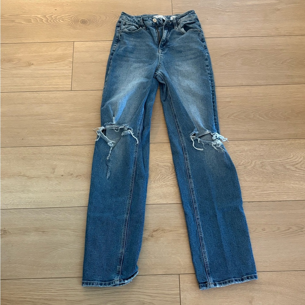 KanCan Blue Straight Leg Jeans with Distressed Details